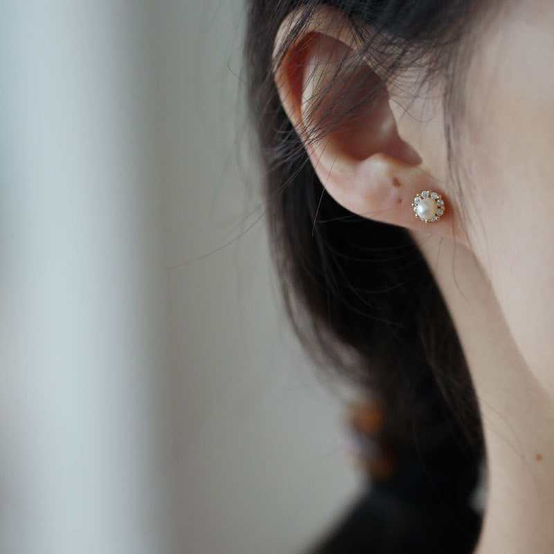 S925 pure silver freshwater pearl earrings