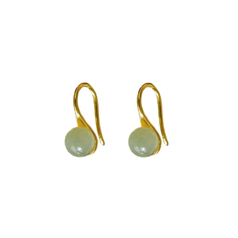 925 Sterling Silver Hotan Jade Earrings - Golden