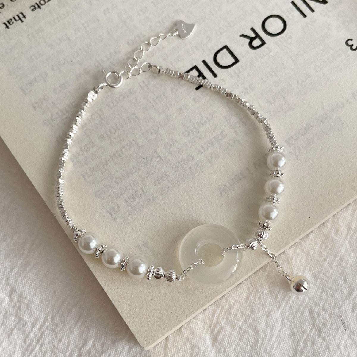 925 sterling silver white jade marrow bracelet - silvery