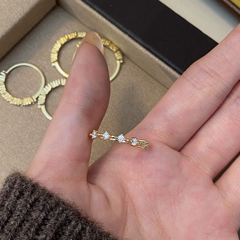 S925 sterling silver sparkling zirconium ring - golden