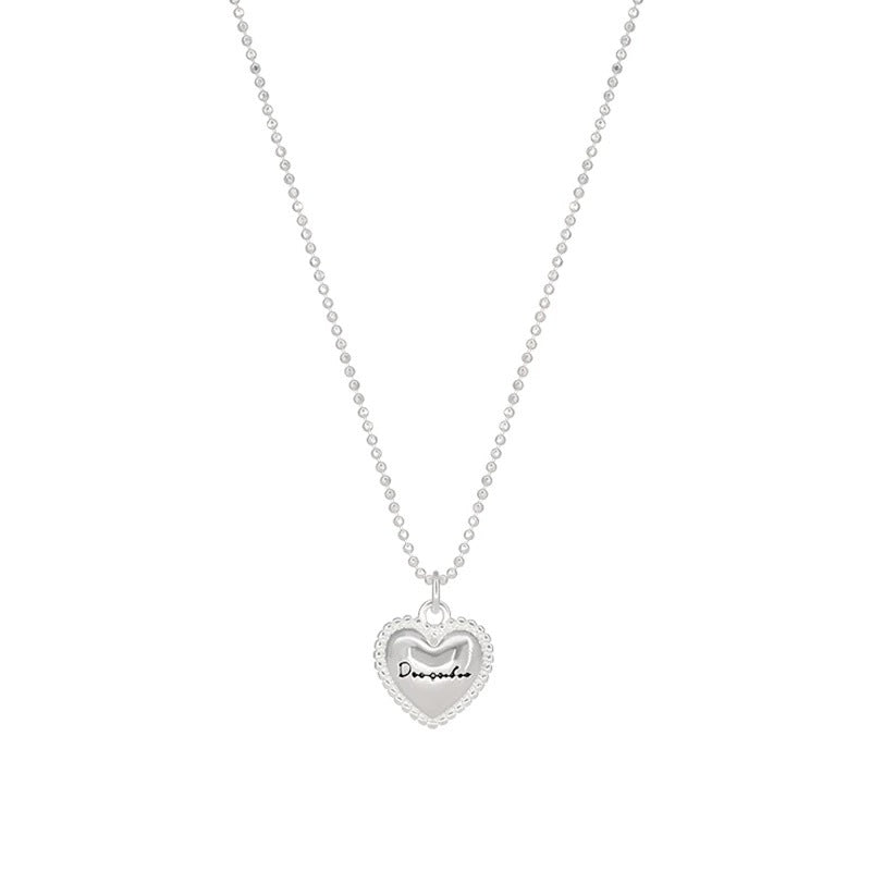 S925 sterling silver heart-shaped pendant necklace - silvery