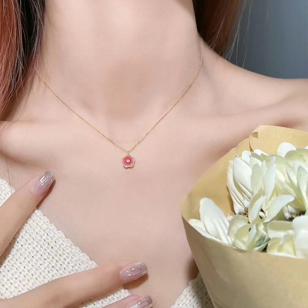 925 sterling silver small flower necklace - rose golden