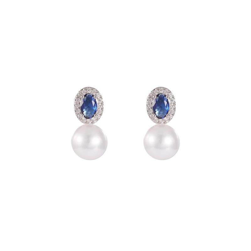 S925 silver Freshwater Pearl Inlaid Zircon Earrings - Silvery