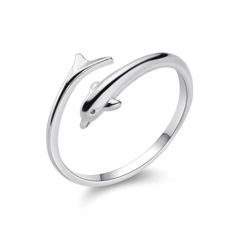 925 sterling silver dolphin shaped open ring - silvery