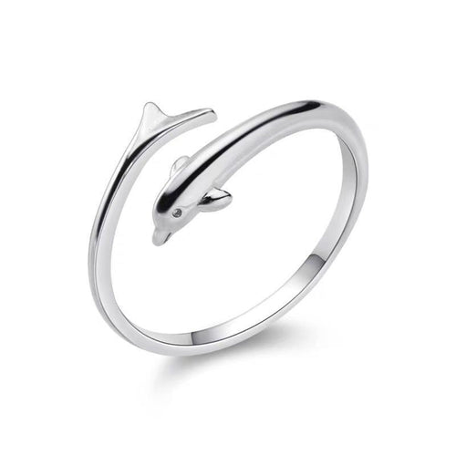 925 sterling silver dolphin shaped open ring - silvery