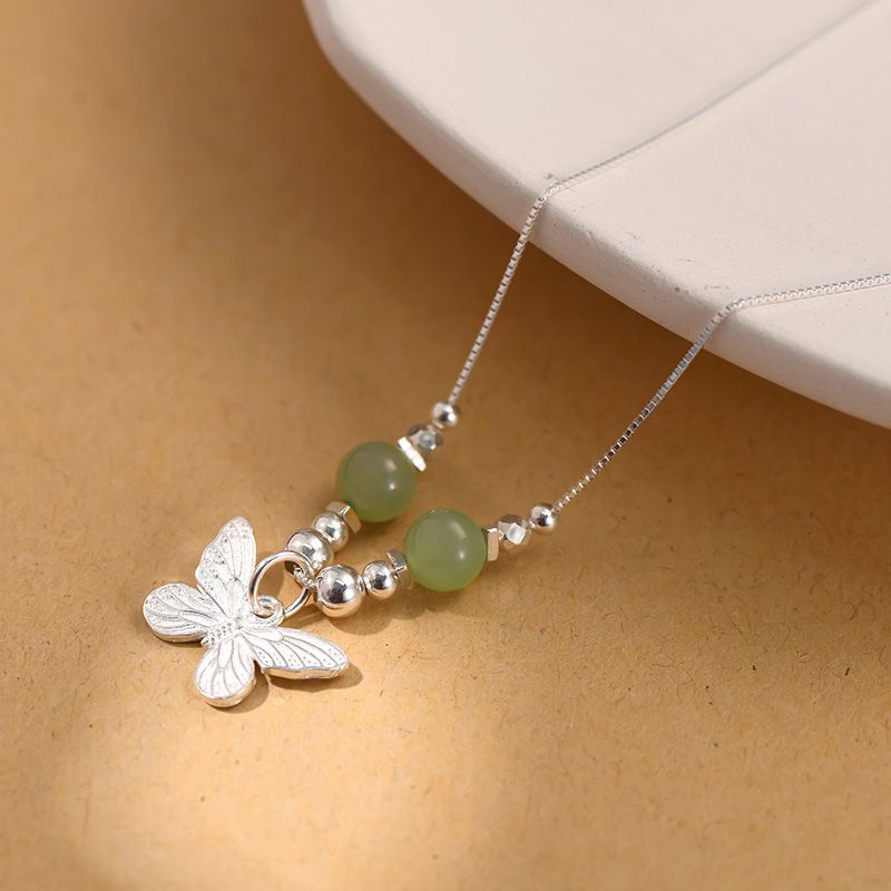 925 sterling silver butterfly pendant necklace - silvery