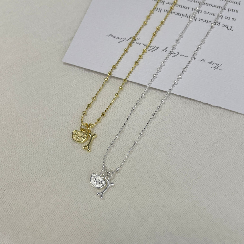 S925 sterling silver cute little dog bone pendant necklace