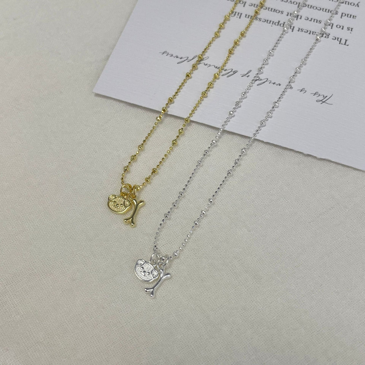 S925 sterling silver cute little dog bone pendant necklace