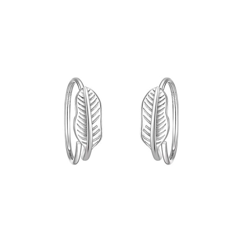 S925 sterling silver leaf shaped earrings