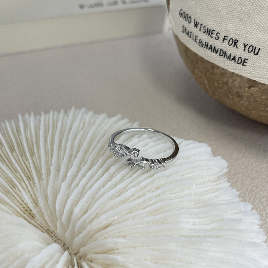 999 sterling silver shiny zirconia open ring - silvery
