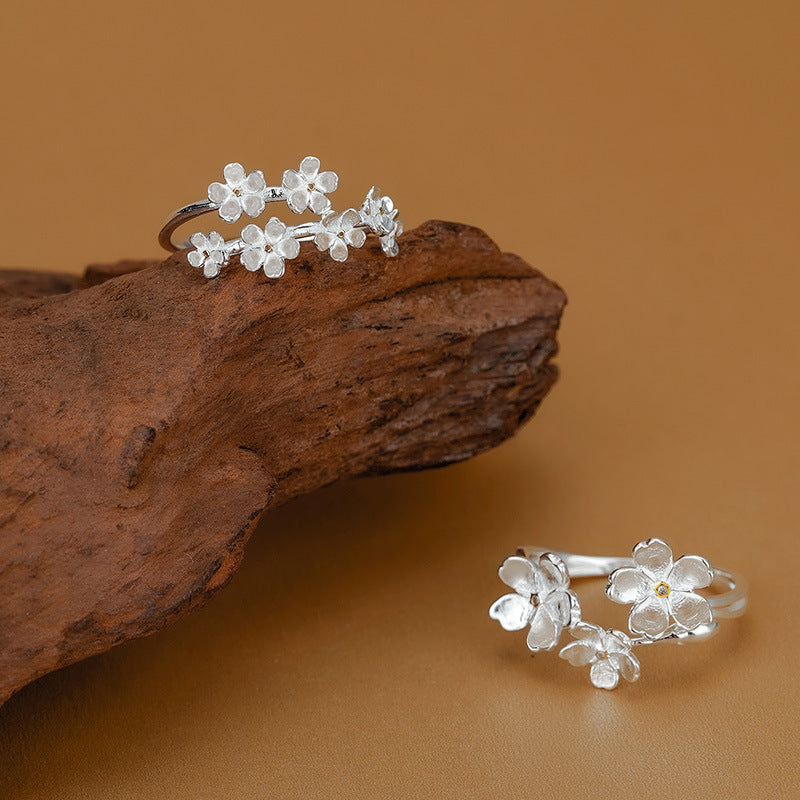925 sterling silver flower opening ring - silvery