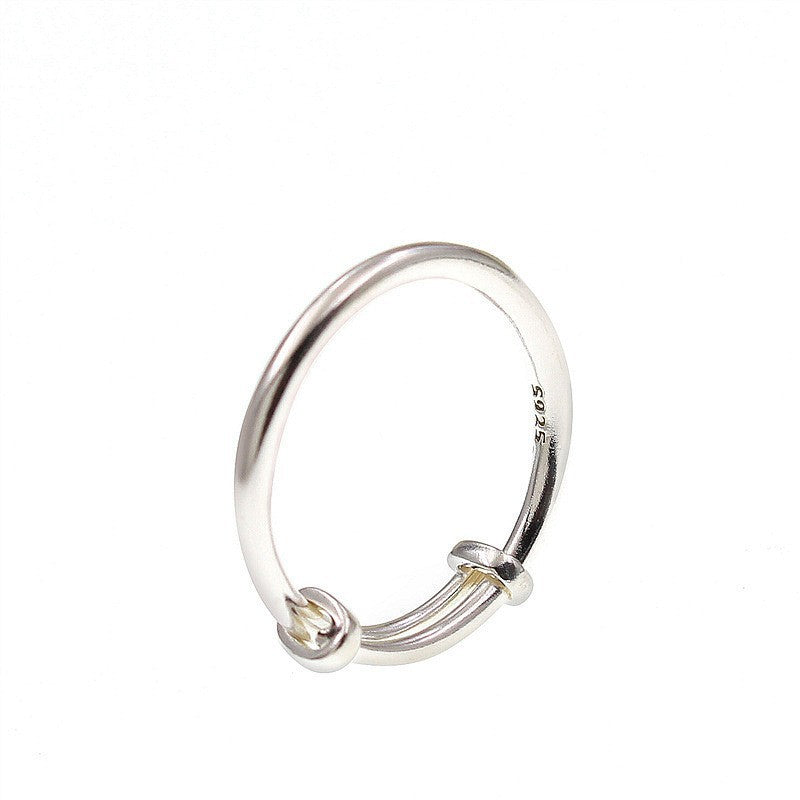 925 sterling silver push-pull adjustable ring - silvery
