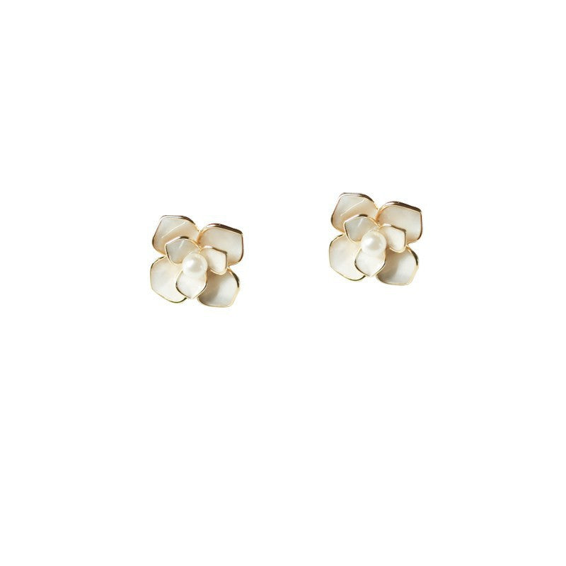 S925 Silver Camellia Earrings - Golden