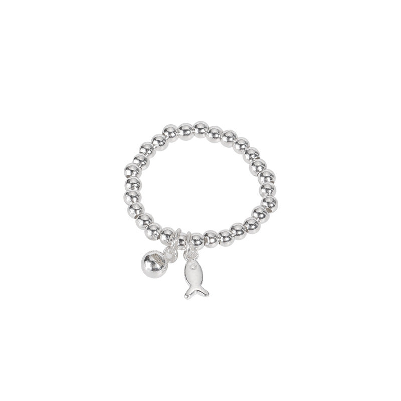 S925 sterling silver round bead elastic rope ring