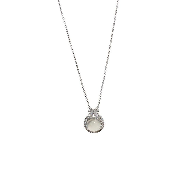 S925 Pure Silver White Jade Marrow Sparkling Zirconia Necklace - Silvery