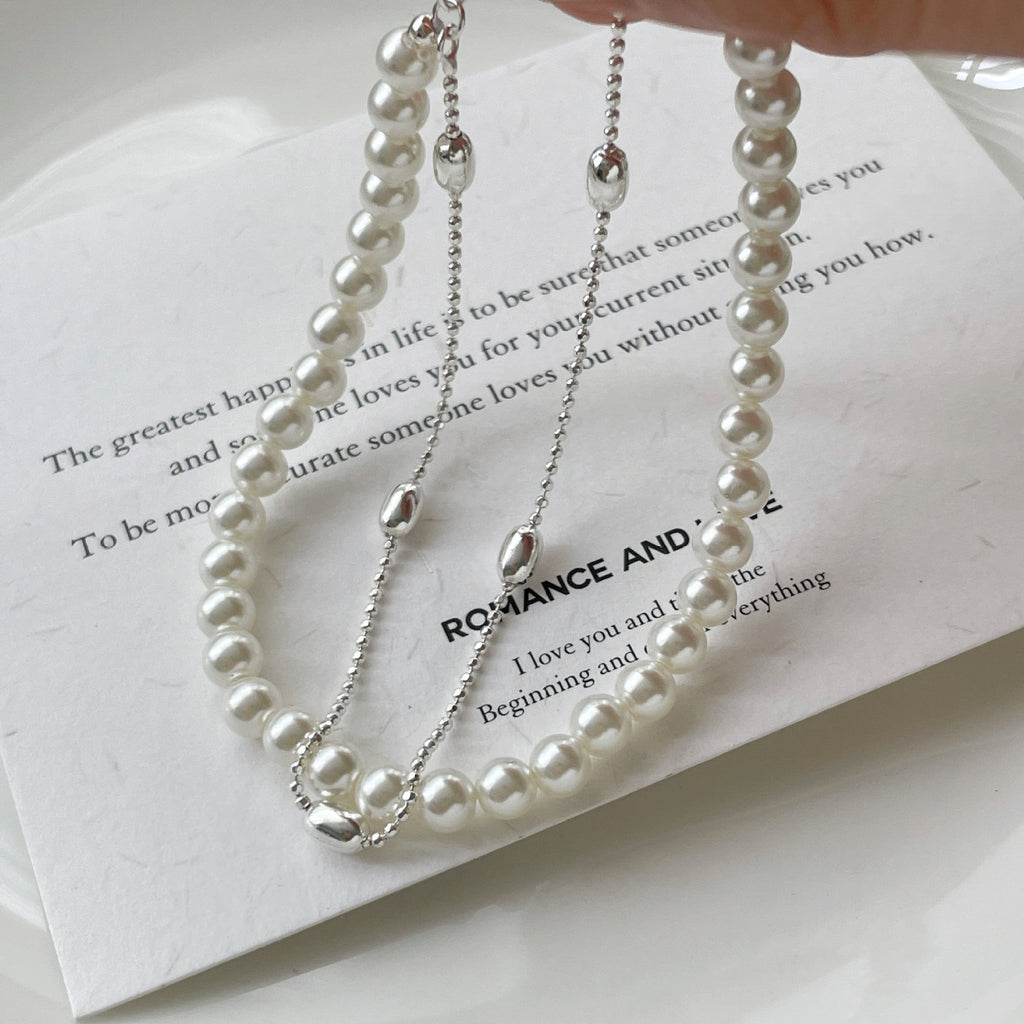 S925 sterling silver imitation pearl double-layer bracelet
