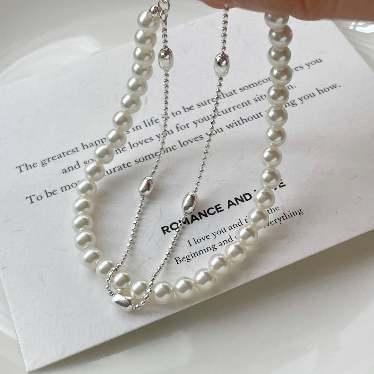 S925 sterling silver imitation pearl double-layer bracelet