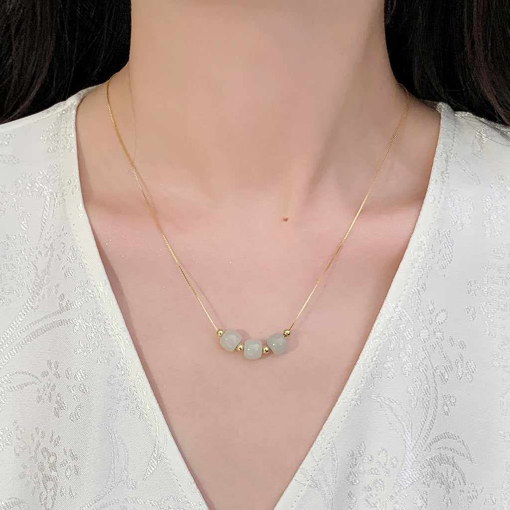 925 Sterling Silver Hotan Jade Necklace - Golden
