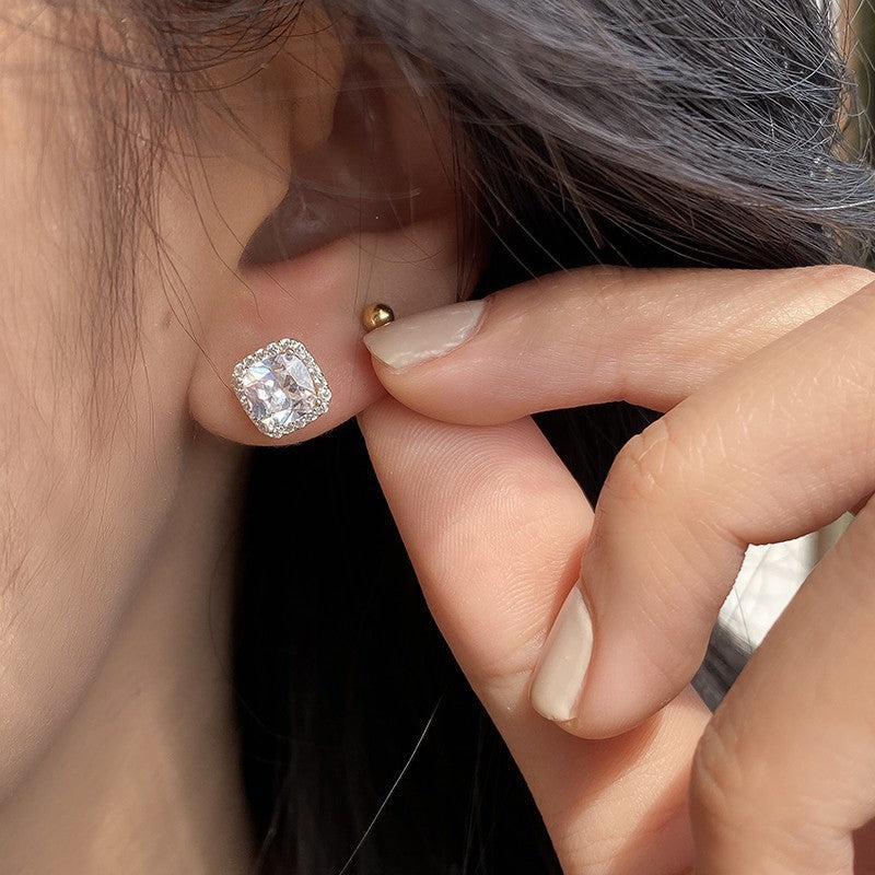 S925 sterling silver sparkling zircon earrings - silvery