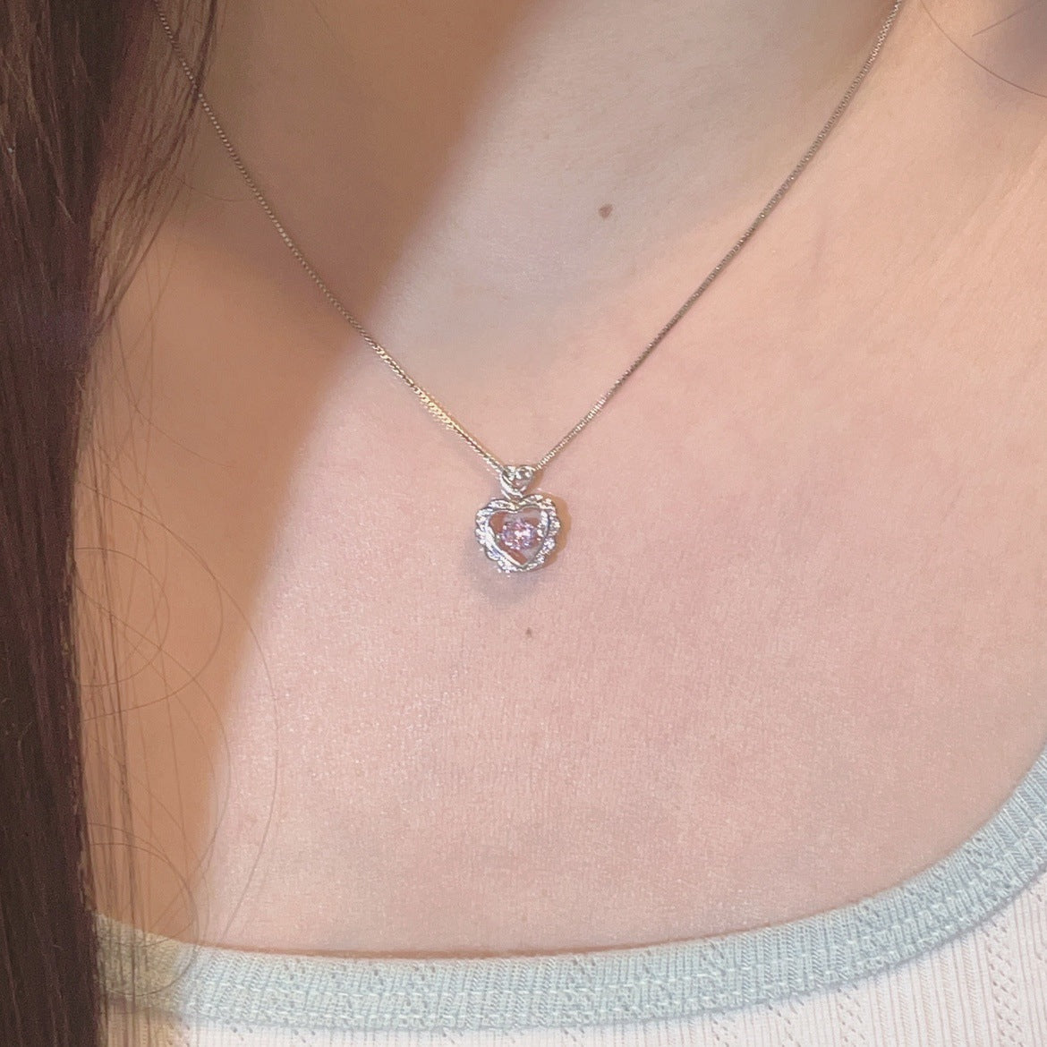 925 sterling silver heart pendant necklace - silvery