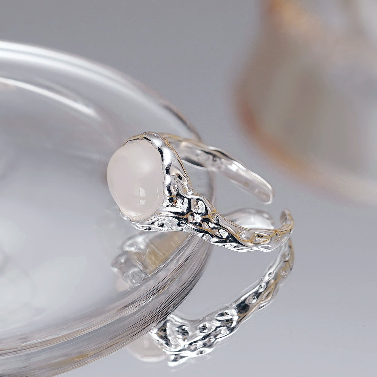 925 Pure Silver Agate Ring - Silvery