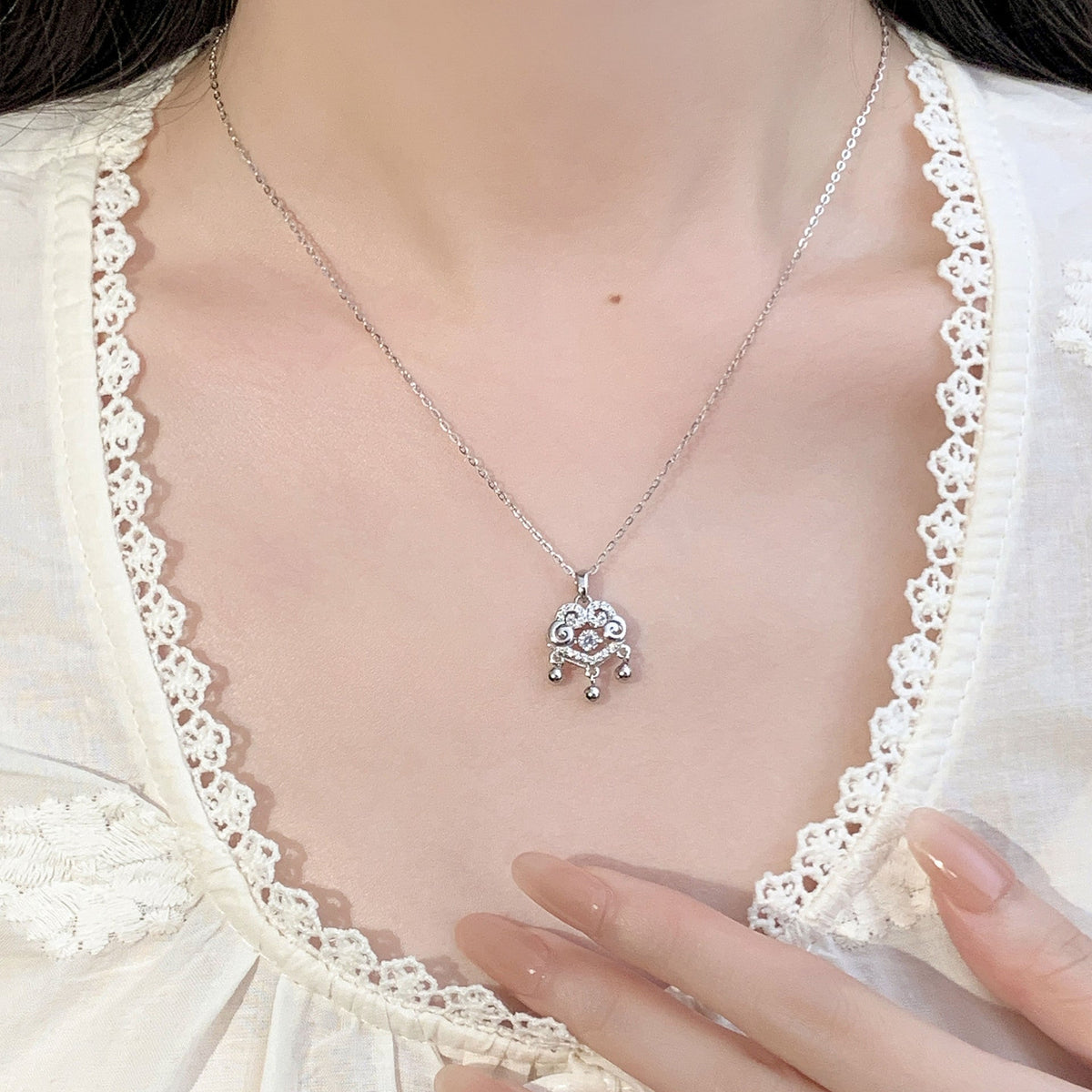 S925 sterling silver  pendant necklace - silvery