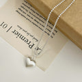  925 sterling silver heart-shaped pendant long necklace - silvery