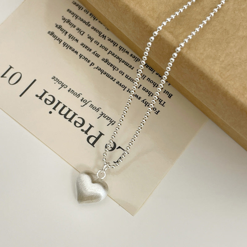  925 sterling silver heart-shaped pendant long necklace - silvery