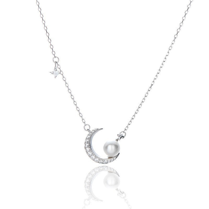 925 sterling silver moon pendant necklace - silvery