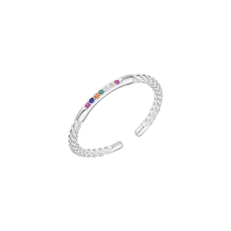 925 sterling silver sparkling small color zirconium ring - silvery