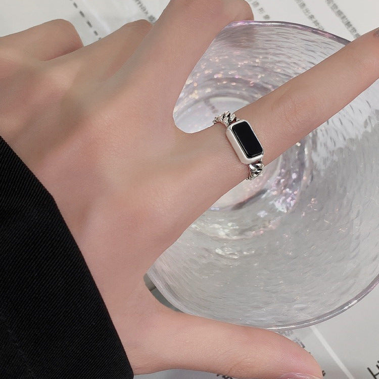 925 sterling silver black agate ring