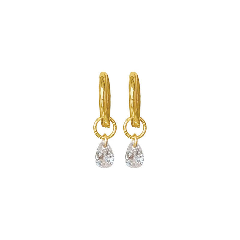  925 sterling silver water drop zirconium single ear buckle - golden