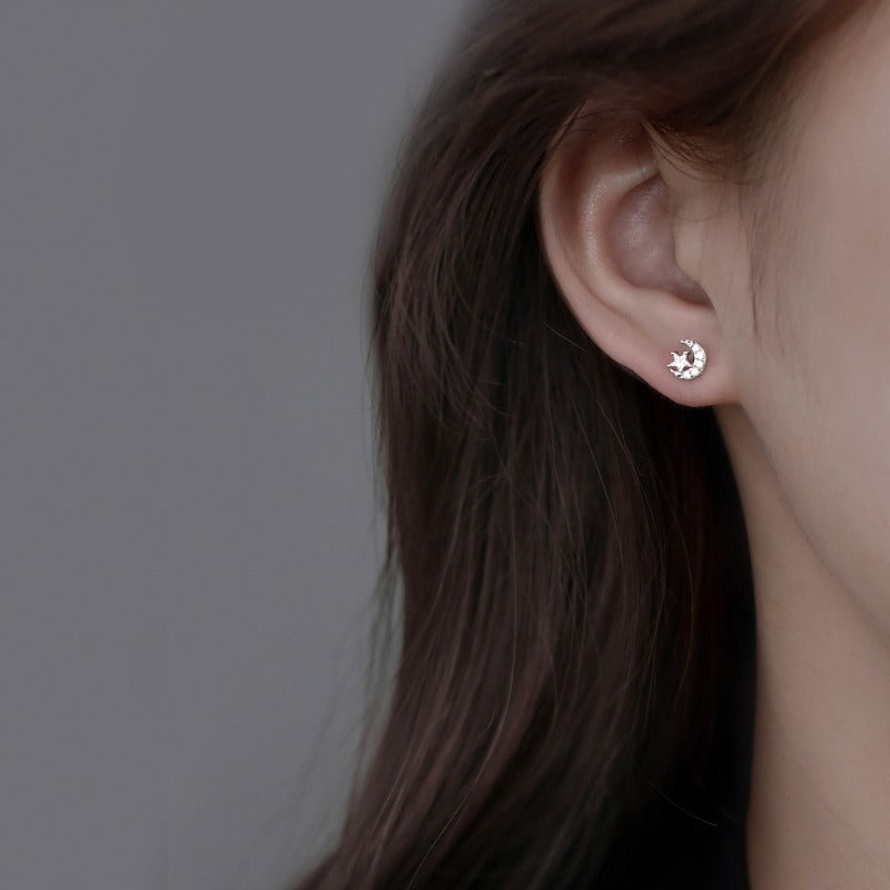 925 sterling silver star and moon earrings - silvery