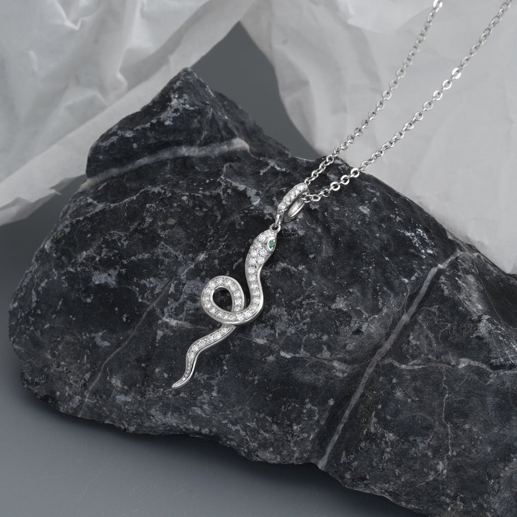 S925 sterling silver snake pendant necklace