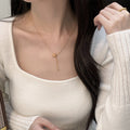 S925 sterling silver square pendant, round bead tassel necklace