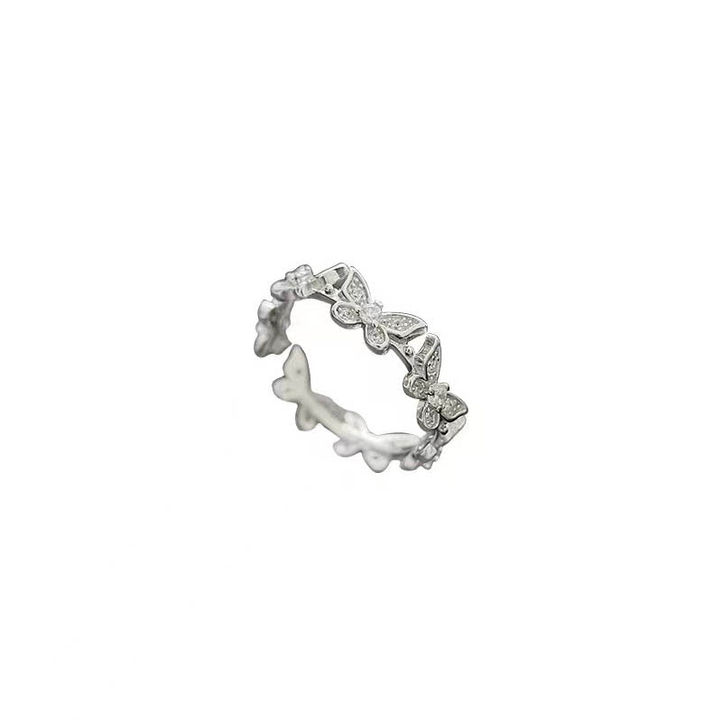 925 sterling silver butterfly set sparkling zirconium ring - silvery