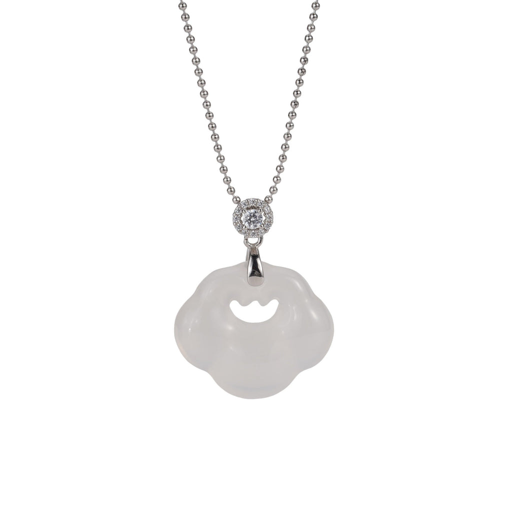 S925 pure silver natural chalcedony auspicious cloud lock necklace