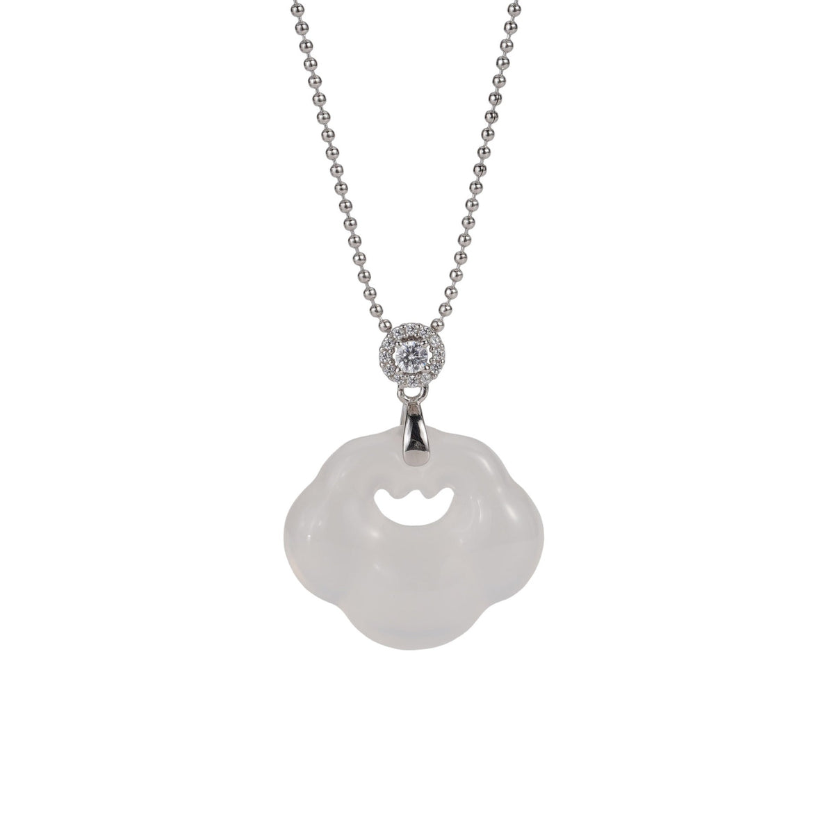 S925 pure silver natural chalcedony auspicious cloud lock necklace