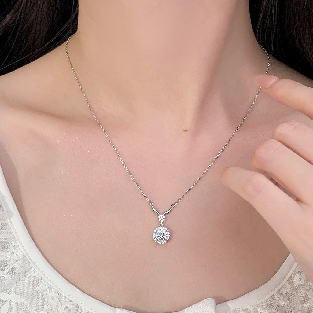 925 sterling silver sparkling zirconium pendant necklace - silvery