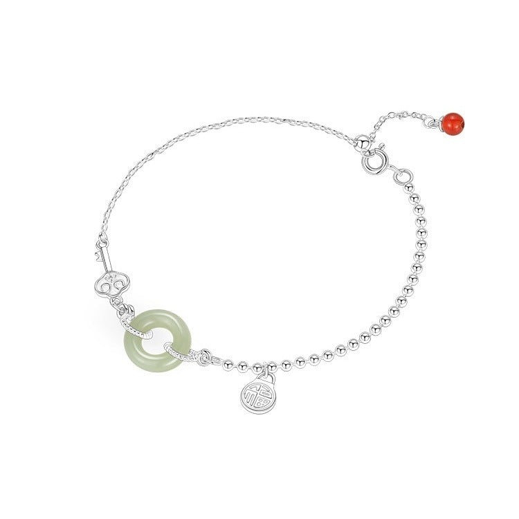 925 Sterling Silver Hotan Jade Bracelet - Silvery