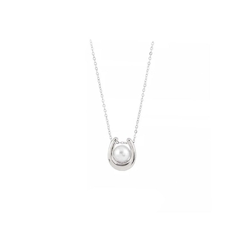 S925 Pure Silver Freshwater Pearl Pendant Necklace - Silvery