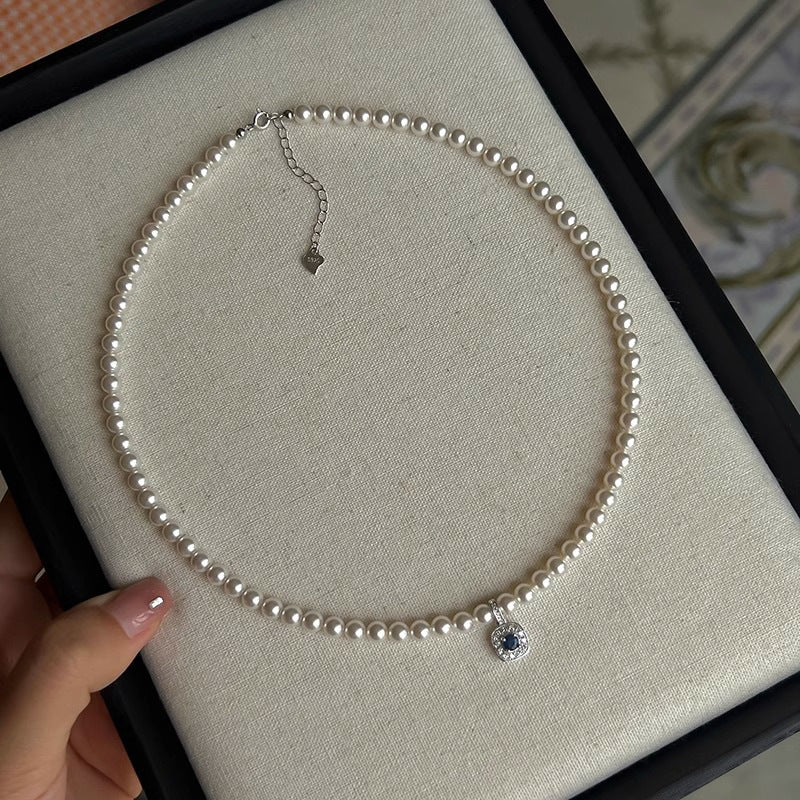 S925 sterling silver pearl  necklace - silvery