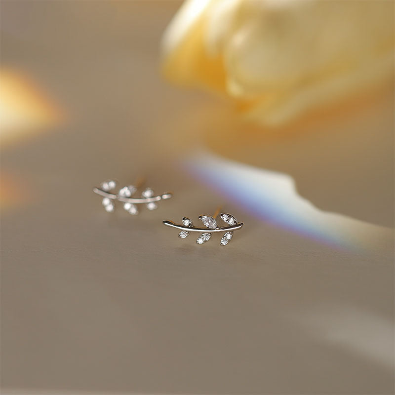 S925 sterling silver leaf earrings - silvery