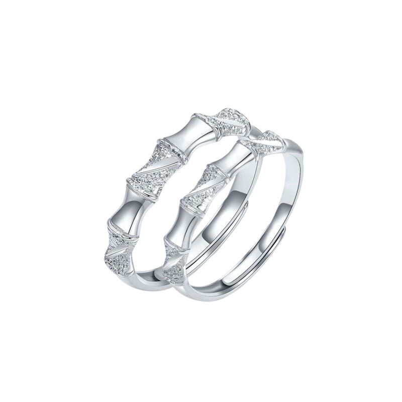 S925 sterling silver bamboo knot ring for couples - Silvery