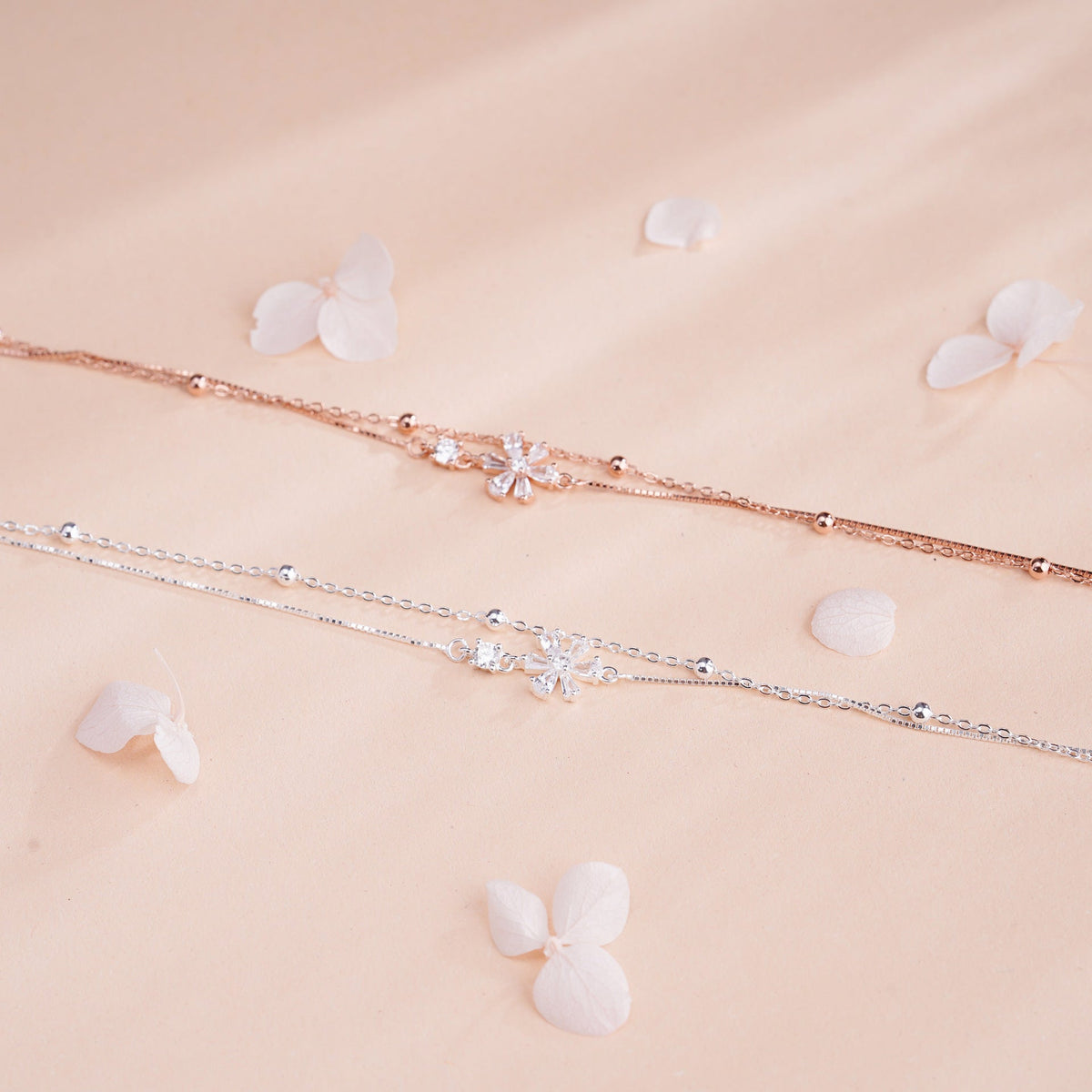 925 sterling silver double-layer cherry blossom bracelet