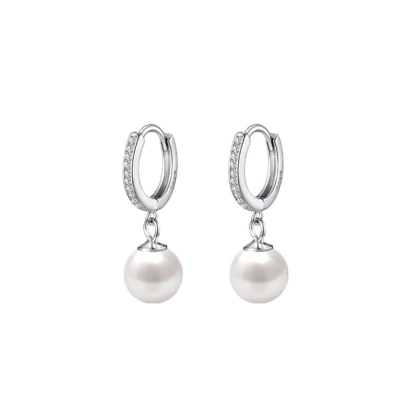 925 sterling silver imitation pearl ear buckle - silvery