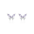 999 Silver Inlaid Purple Zirconia Butterfly Earrings - Silver