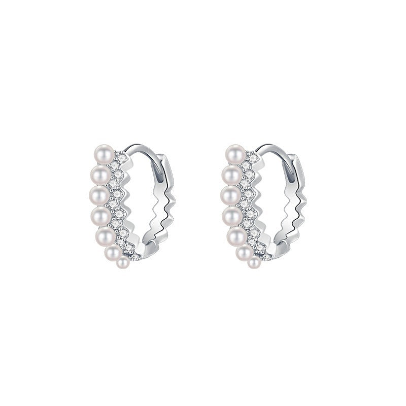 S925 Silver Imitation Pearl Ear Buckle - Silvery