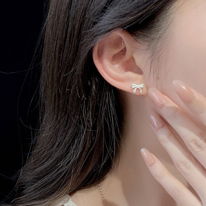 S925 sterling silver bow earrings - silver