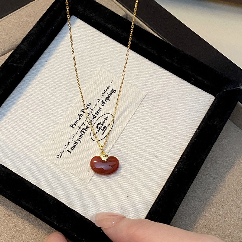 S925 Pure Silver Red Agate Pendant Necklace - Golden